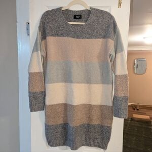 Neutral Color Striped Sweater Dress